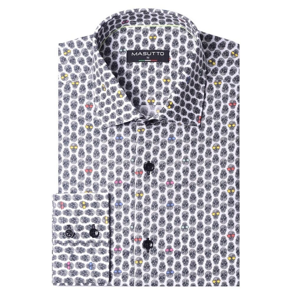 Masutto Seoul 18 Mens M Dress Shirt Skull Pattern Multicolor Long Sleeve NWT